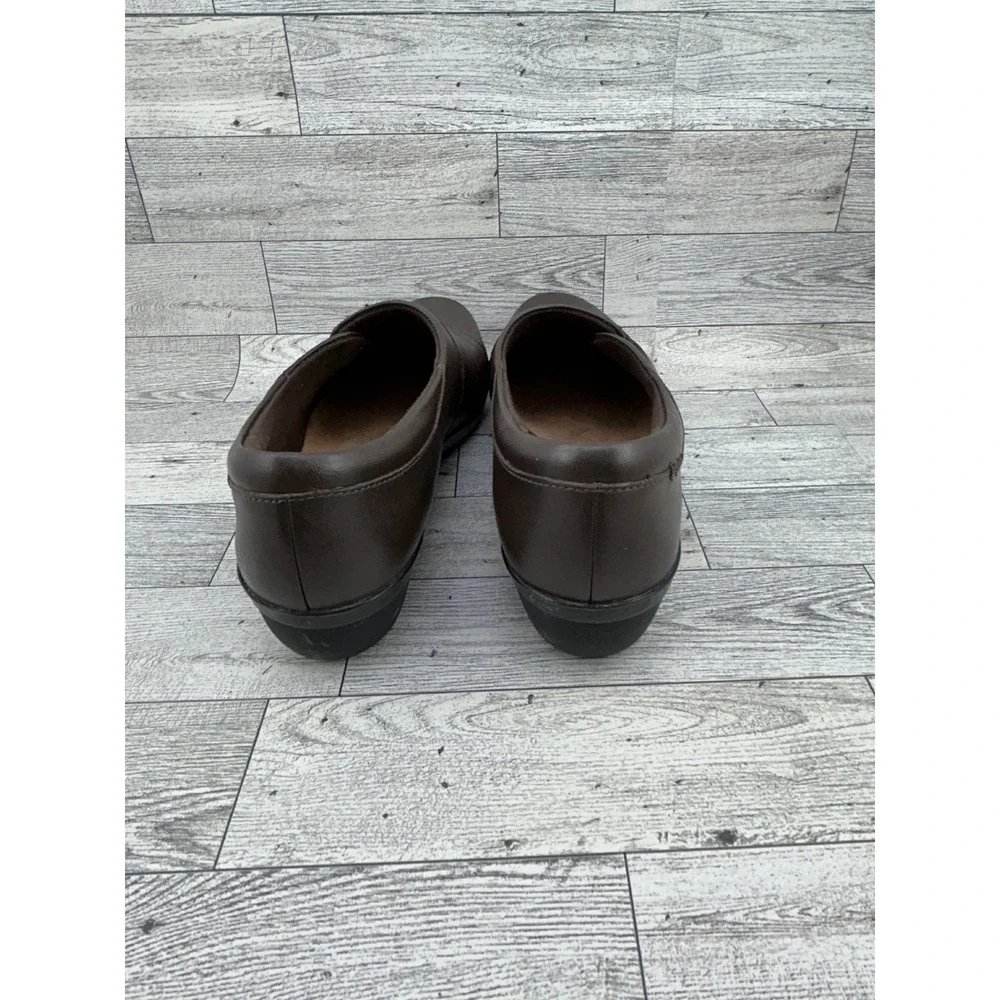 Clarks Collection‎ Cushion Soft Dark Brown Leather Ruched Loafers Women Sz 7.5M